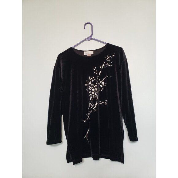 Impressions of California Tops - Vtg Y2K Impressions of California Womens S Black Velour Tunic Silver Glitter